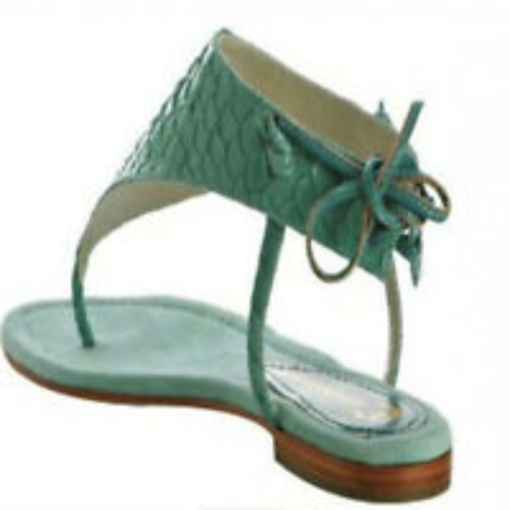 NEW CANDELA NYC Boho scalloped Turquoise mermaid scales leather thong sandal 10 - Picture 3 of 12